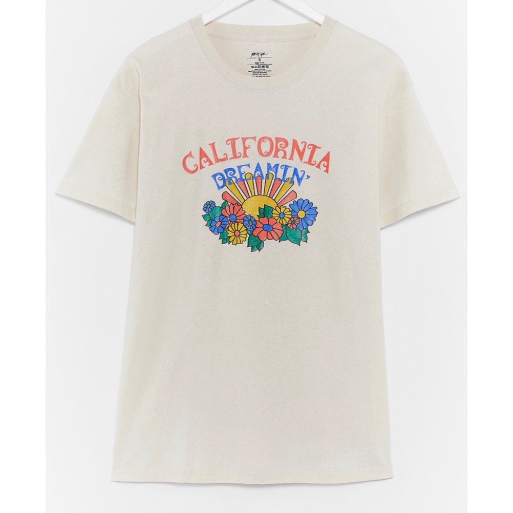 Nasty Gal Shirt Women's California Dreamin Tee Short Sleeves Cream Top